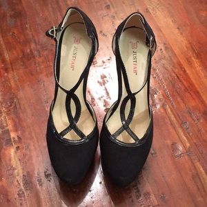 Black faux suede 4” heels